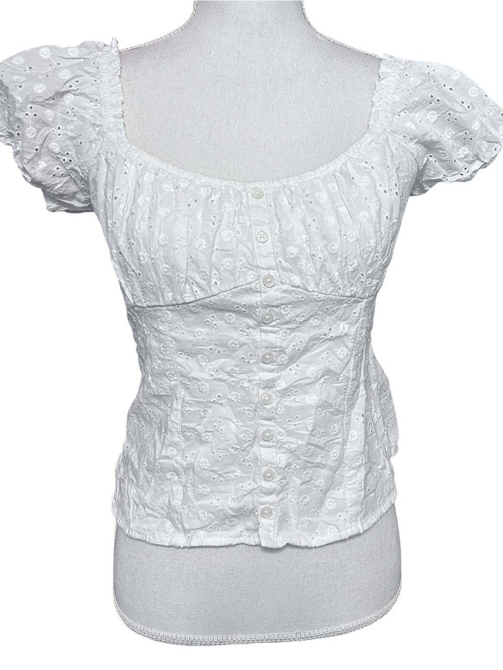 Hollister Eyelet Babydoll Top Womens M White Peasant Cottagecore Coquette Boho M